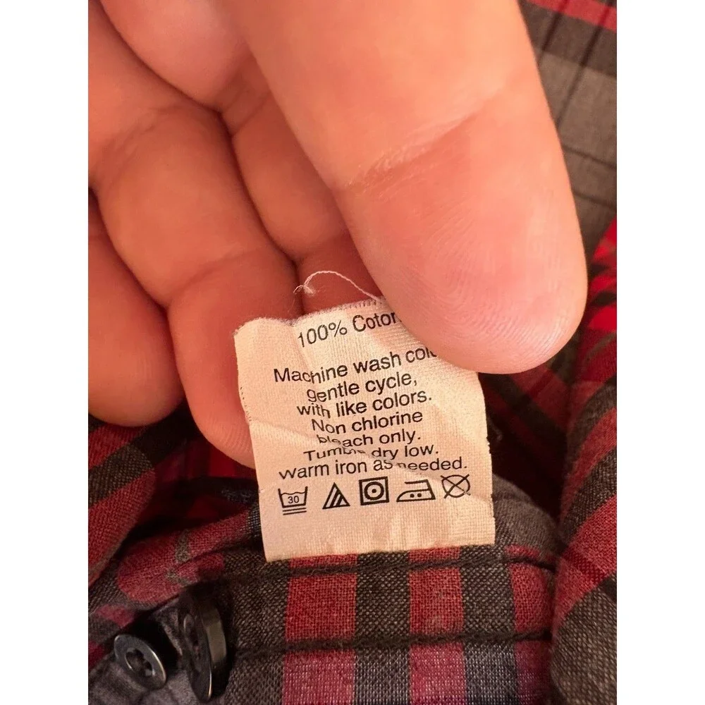 J Crew Mens XL Button Down Shirt Red Gray Plaid Cotton Long Sleeve